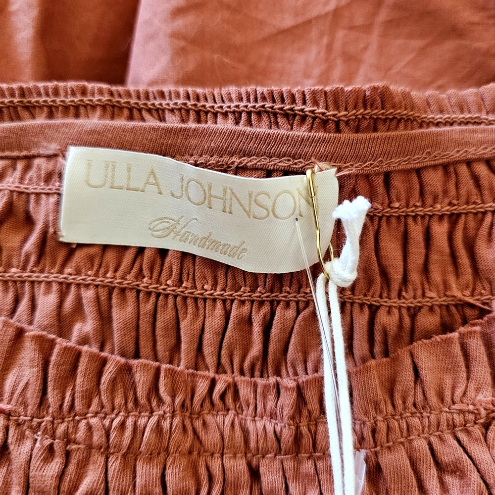 ULLA JOHNSON Madeline smocked cotton-jersey and cotton-poplin midi Dress Size 6 - Picture 7 of 8